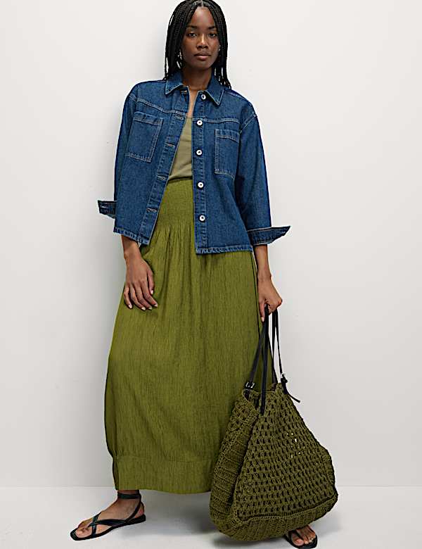 Crinkle Textured Midaxi Circle Skirt - BG