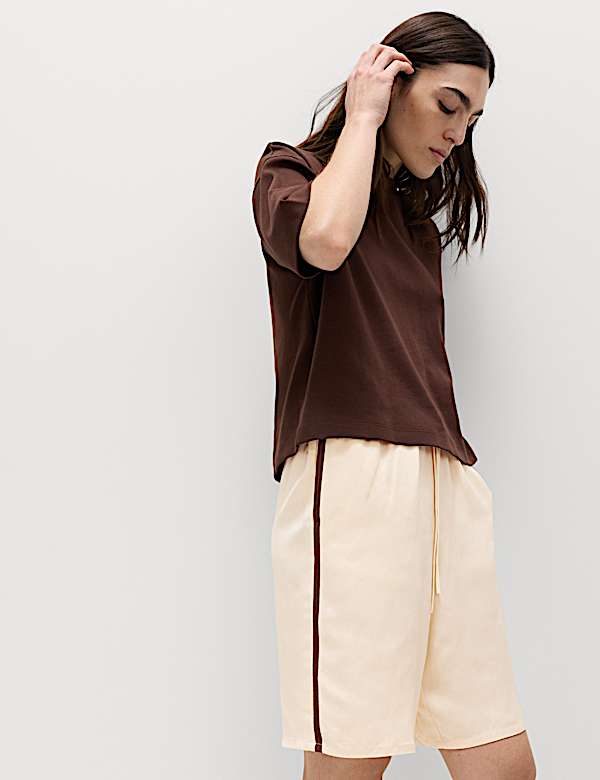 Side Stripe Longline Shorts with Linen