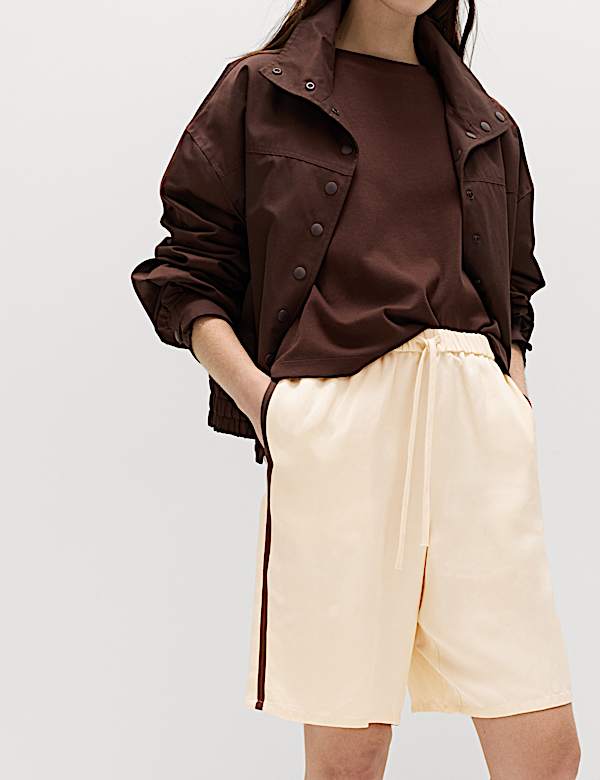 Side Stripe Longline Shorts with Linen