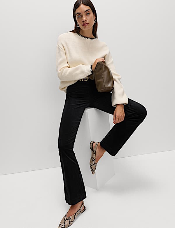 Cotton Rich Crease Front Slim Flare Cord Trousers - SE
