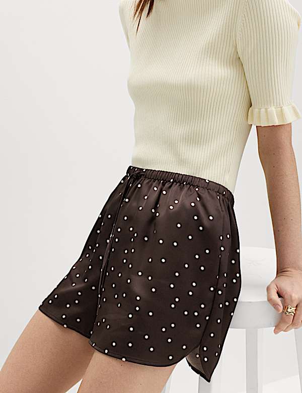 Satin Polka Dot Printed Shorts - NL
