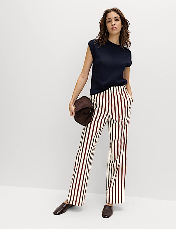 Pure Cotton Poplin Pull On Straight Leg Trousers
