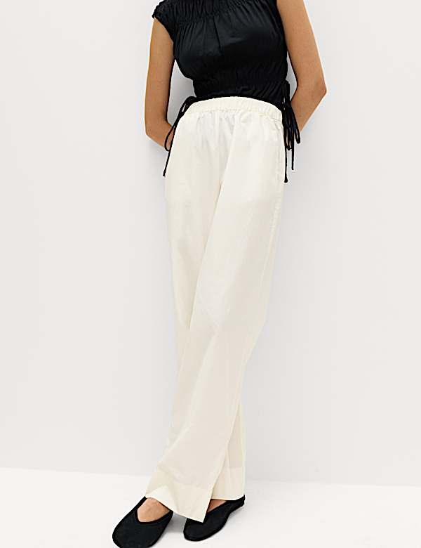 Pure Cotton Poplin Pull On Straight Leg Trousers