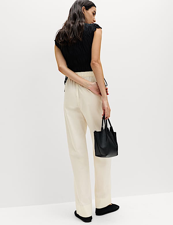 Pure Cotton Poplin Pull On Straight Leg Trousers