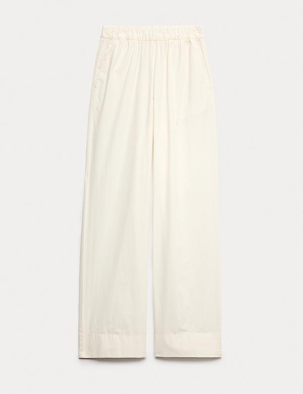 Pure Cotton Poplin Pull On Straight Leg Trousers - GR