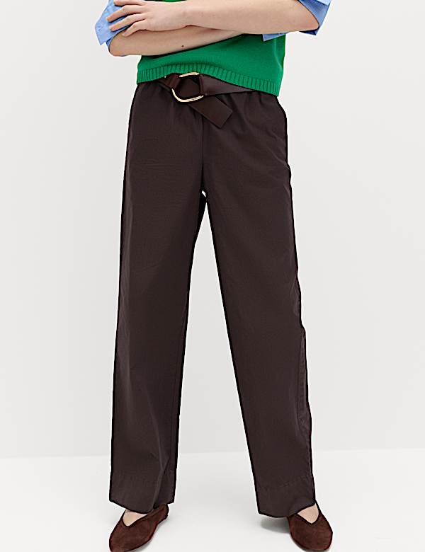 Pure Cotton Poplin Pull On Straight Leg Trousers