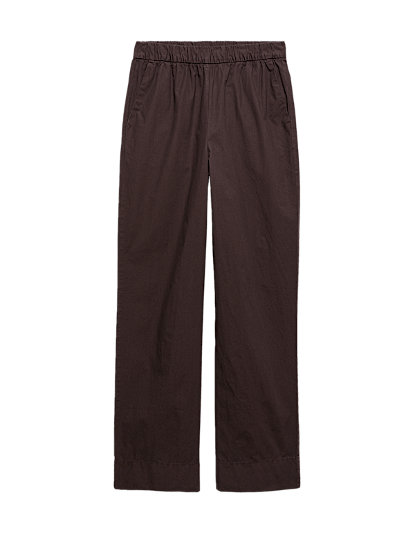 Pure Cotton Poplin Pull On Straight Leg Trousers