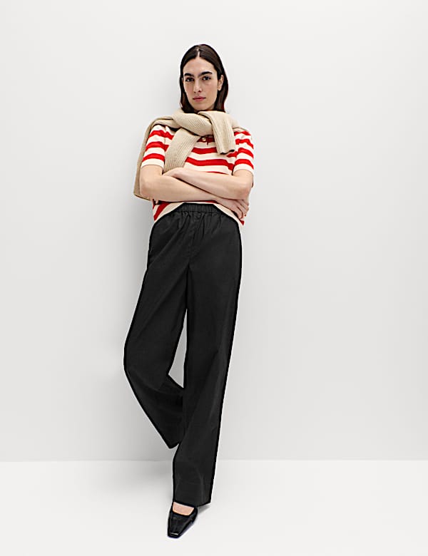 Pure Cotton Poplin Pull On Straight Leg Trousers