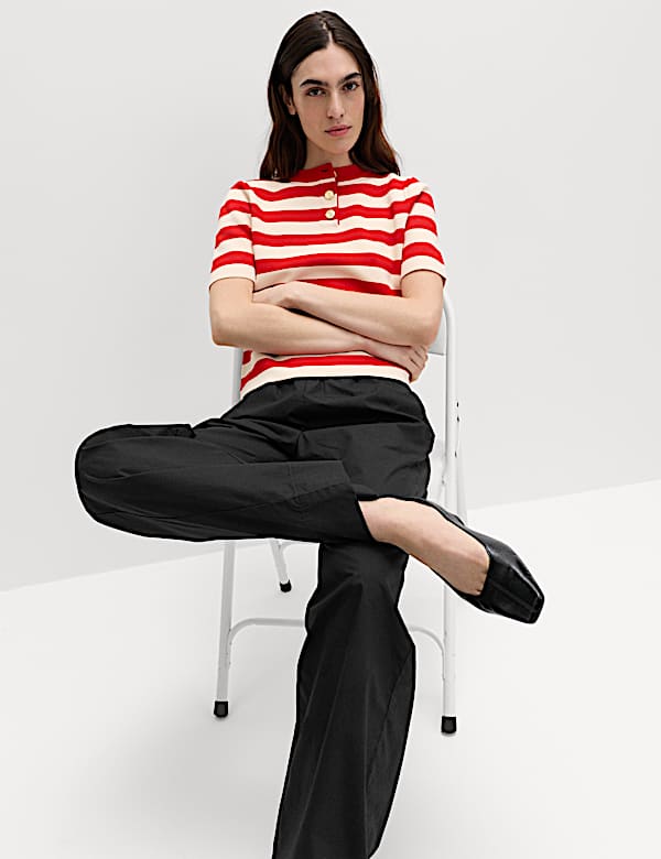 Pure Cotton Poplin Pull On Straight Leg Trousers
