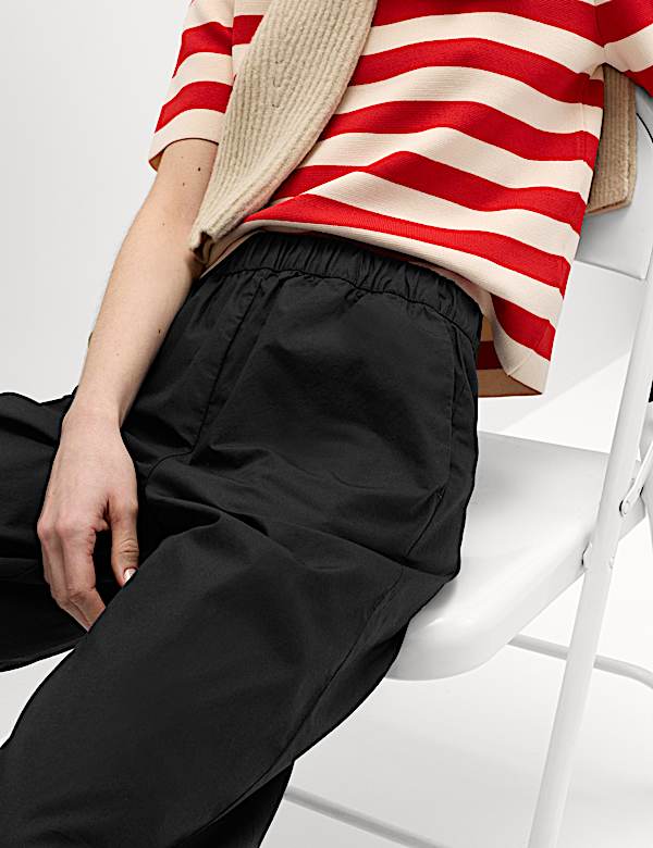 Pure Cotton Poplin Pull On Straight Leg Trousers