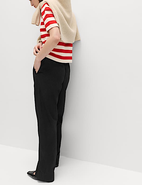 Pure Cotton Poplin Pull On Straight Leg Trousers