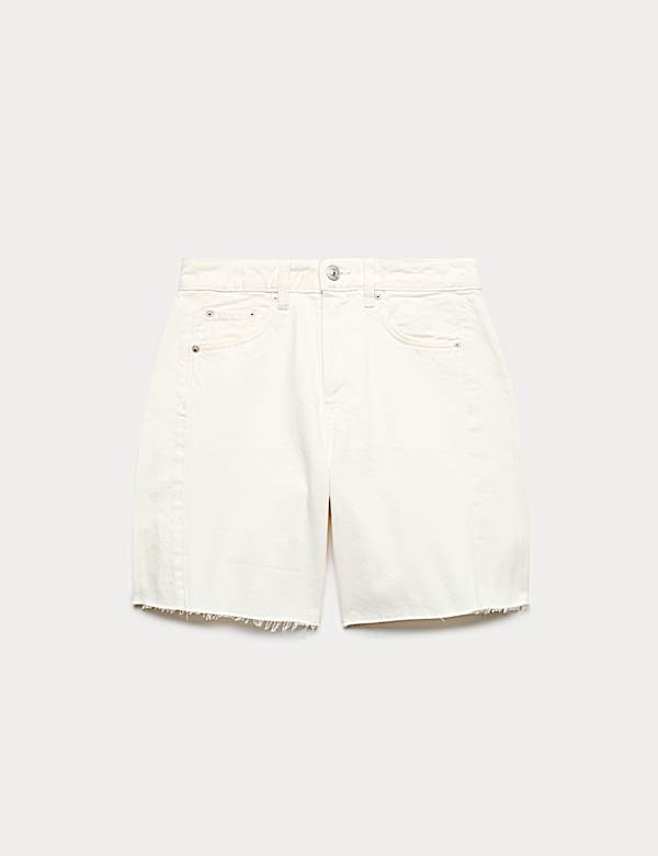 Denim Barrel Raw Hem Mid Rise Shorts - HU