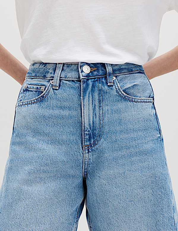 Denim Barrel Raw Hem Mid Rise Shorts - FI