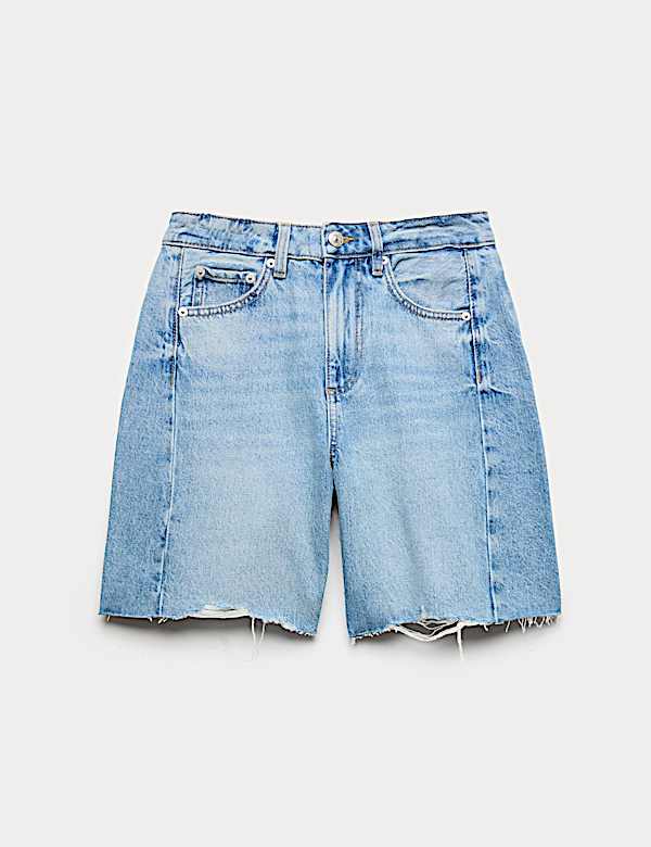 Denim Barrel Raw Hem Mid Rise Shorts - FI