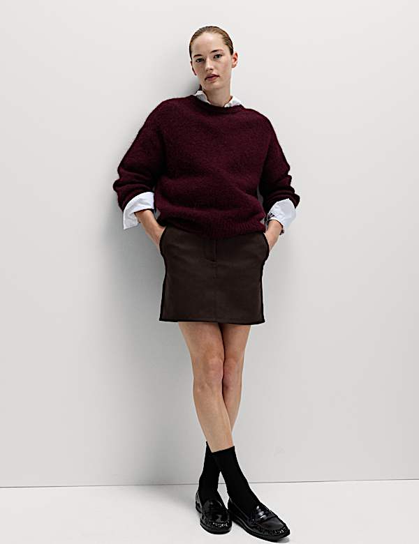 Suedette Mini A-Line Skirt - NO