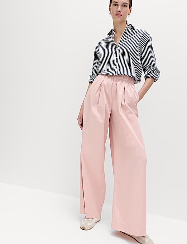 Pure Cotton Poplin Pull On Super Wide Leg Trousers
