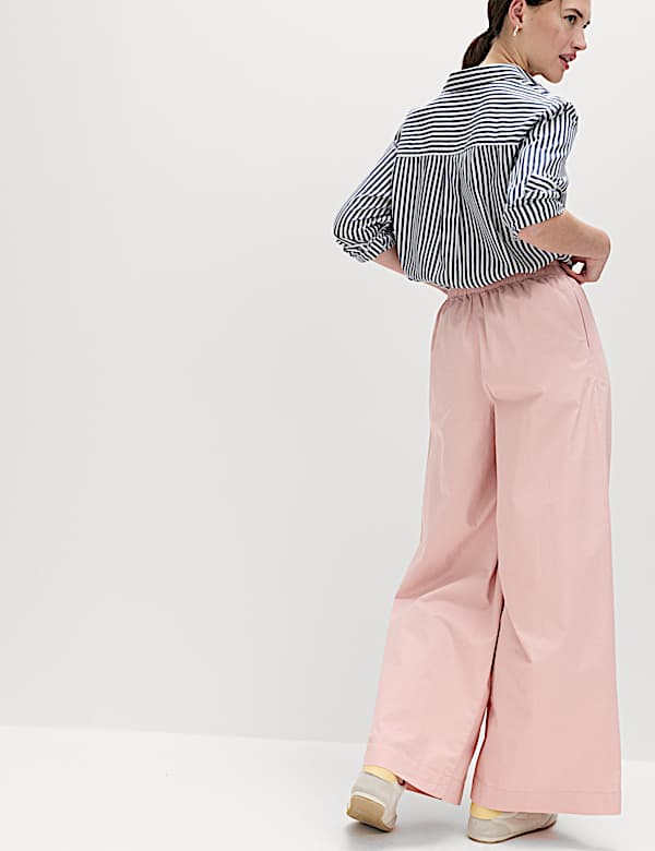 Pure Cotton Poplin Pull On Super Wide Leg Trousers - MV