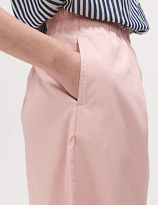 Pure Cotton Poplin Pull On Super Wide Leg Trousers - MV