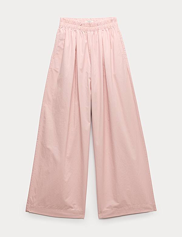 Pure Cotton Poplin Pull On Super Wide Leg Trousers - MV