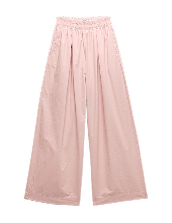 Pure Cotton Poplin Pull On Super Wide Leg Trousers