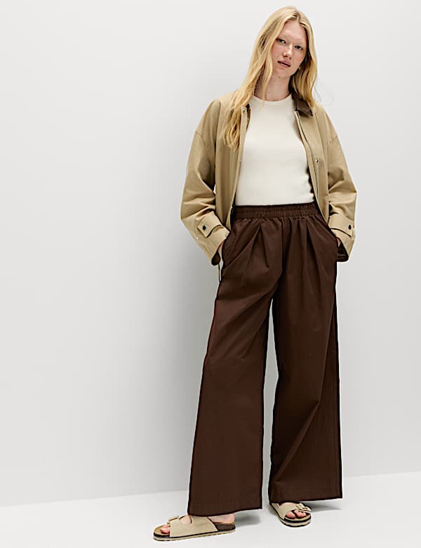 Pure Cotton Poplin Pull On Super Wide Leg Trousers
