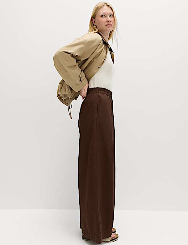 מכנסי פופלין מכותנה טהורה בגזרה רחבה מאוד עם גומי - IL