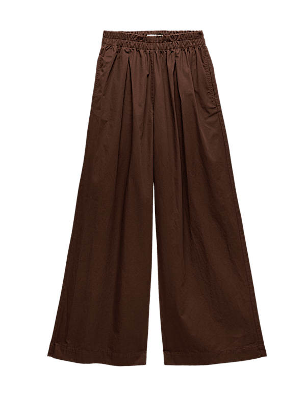 Pure Cotton Poplin Pull On Super Wide Leg Trousers