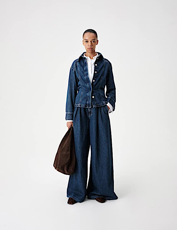 Twill Pleated Formal Wide Leg Jean - CA