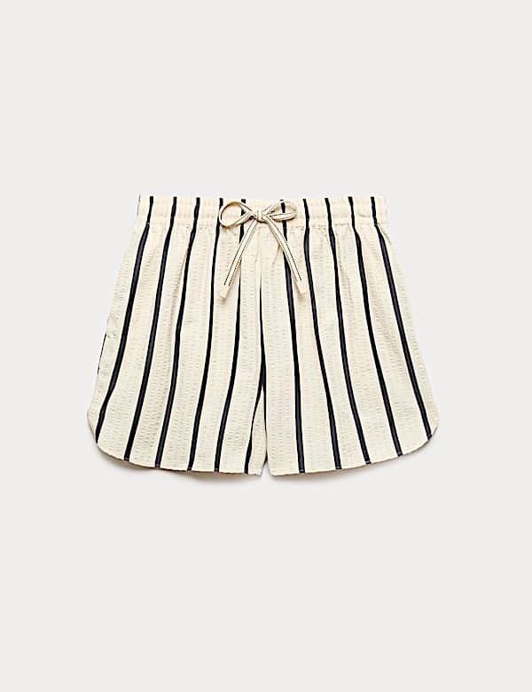Cotton Blend Seersucker Striped Shorts - NO
