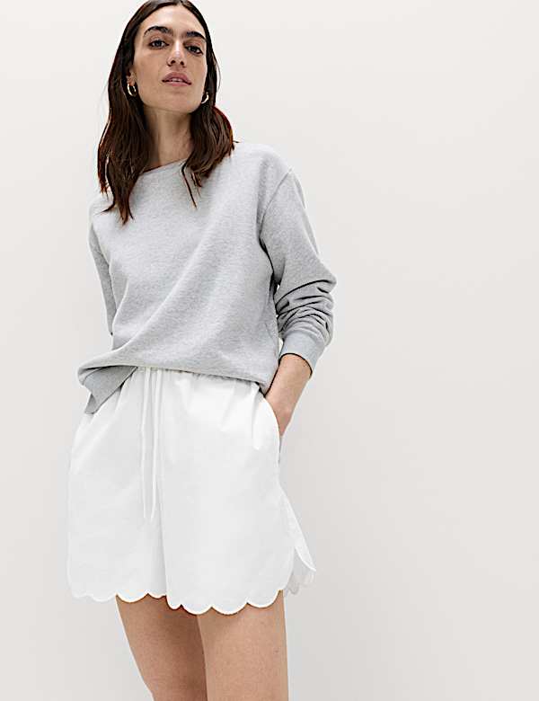 Pure Cotton Scallop Hem Shorts | WHITE | Shorts | M&S DE