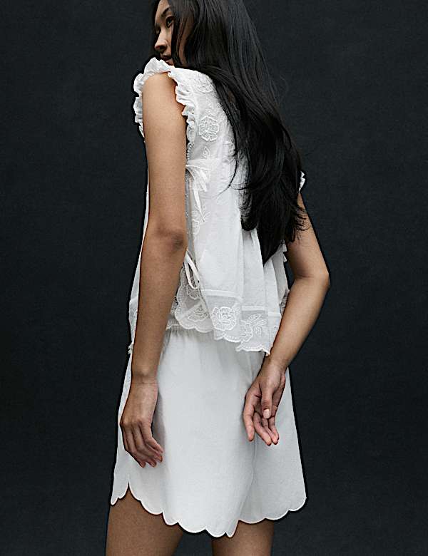 Pure Cotton Scallop Hem Shorts - DK