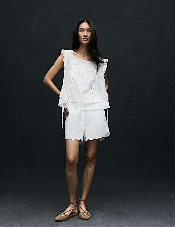 Pure Cotton Scallop Hem Shorts - DK