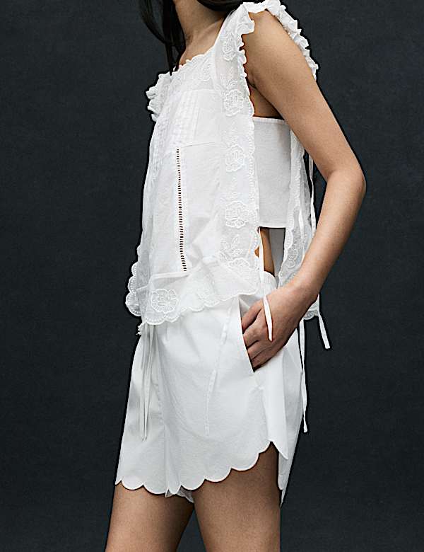 Pure Cotton Scallop Hem Shorts - DK