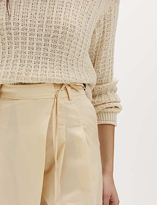 Katoenrijke wikkelbroek met wijde pijpen - NL