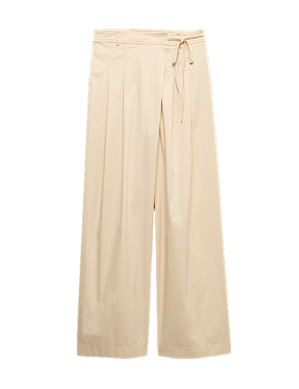 Cotton Rich Wrap Tie Wide Leg Trousers