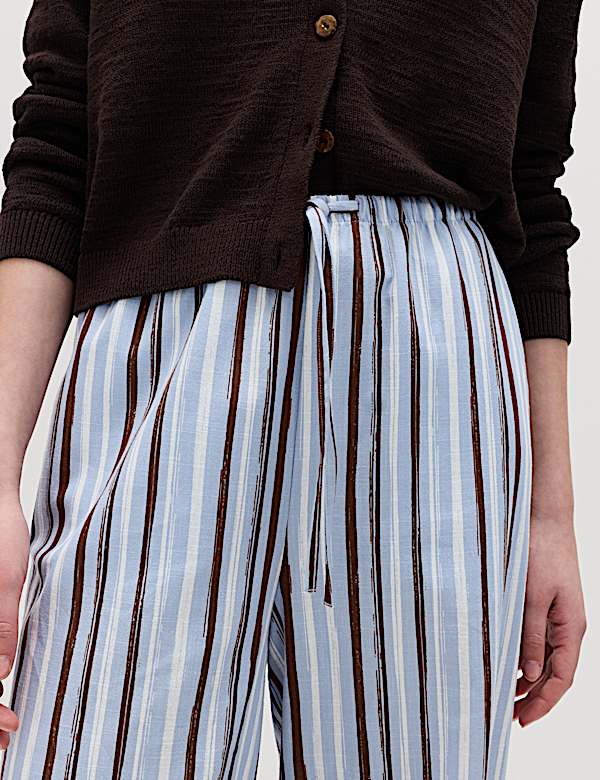 Hose aus reiner Baumwolle mit weitem Bein und Streifenmuster - AT