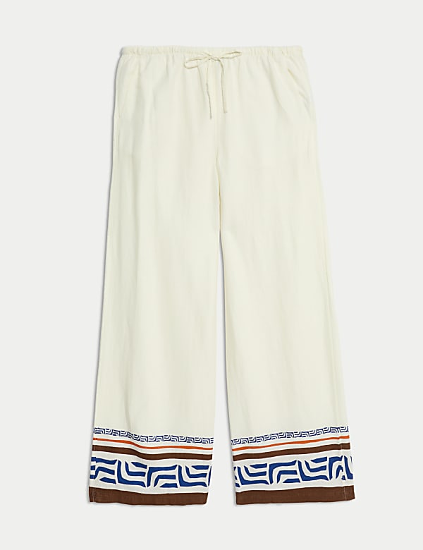 Linen Rich Printed Wide Leg Trousers - GR