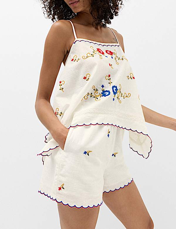 Pure Cotton Embroidered Shorts - NZ