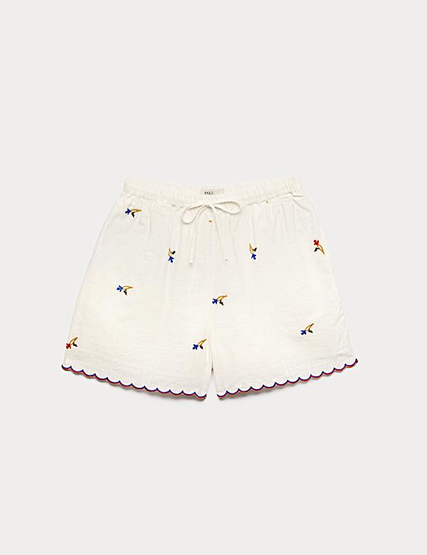 Pure Cotton Embroidered Shorts - NZ