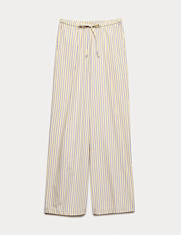 Pure Cotton Striped Drawstring Wide Leg Trousers - HU