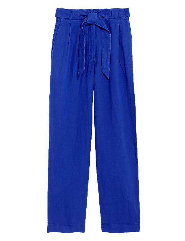 Pure Linen Belted Wide Leg Trousers