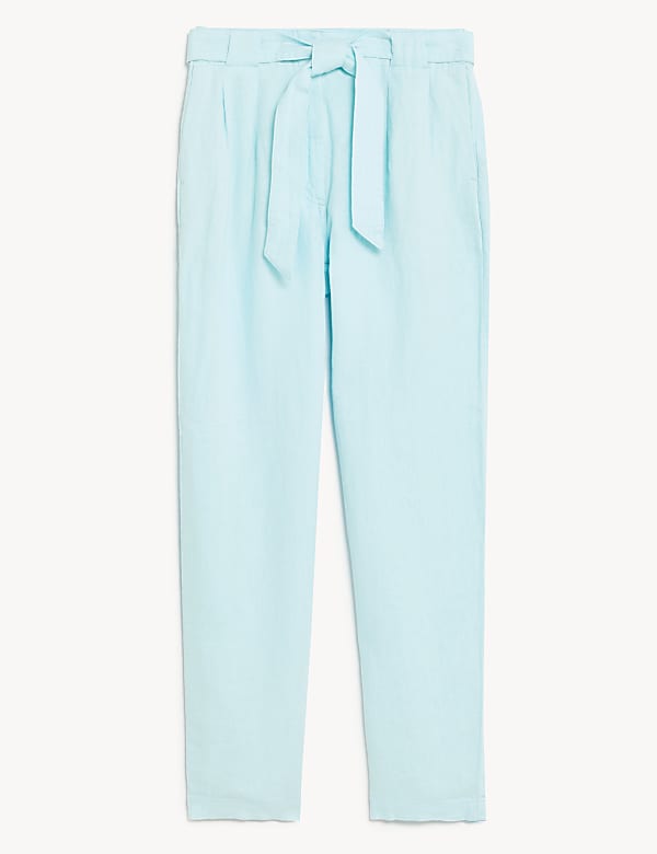 Pure Linen Belted Tapered Trousers