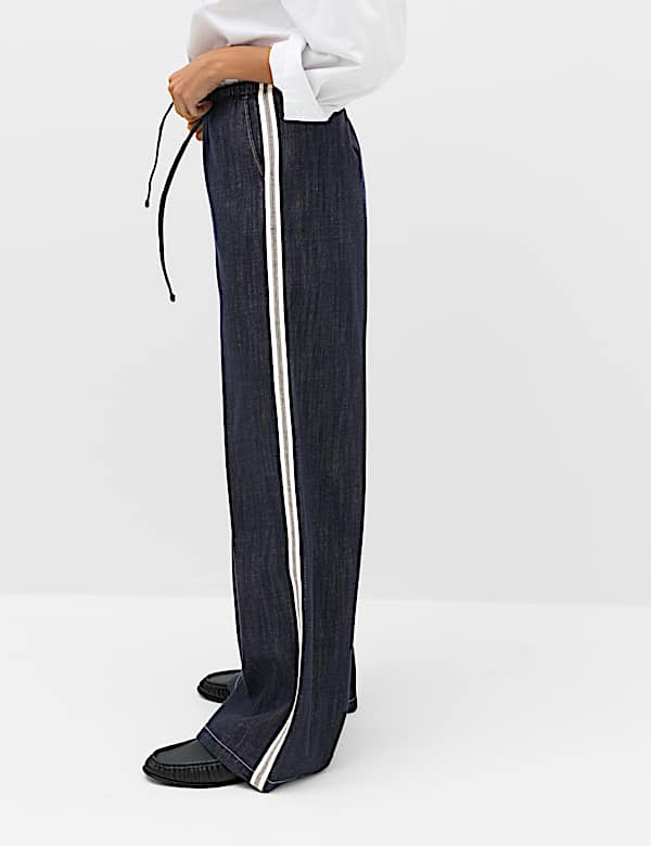 Cotton Rich Side Stripe Pull On Wide Leg Trousers - NZ