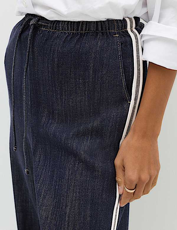 Cotton Rich Side Stripe Pull On Wide Leg Trousers - NZ