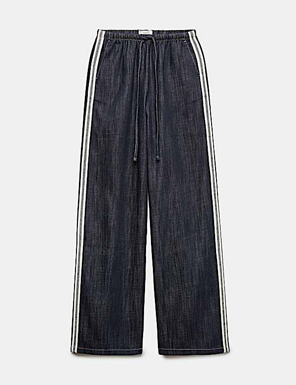 Cotton Rich Side Stripe Pull On Wide Leg Trousers - NZ
