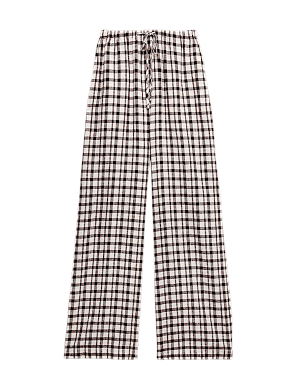 Linen Rich Gingham Wide Leg Trousers