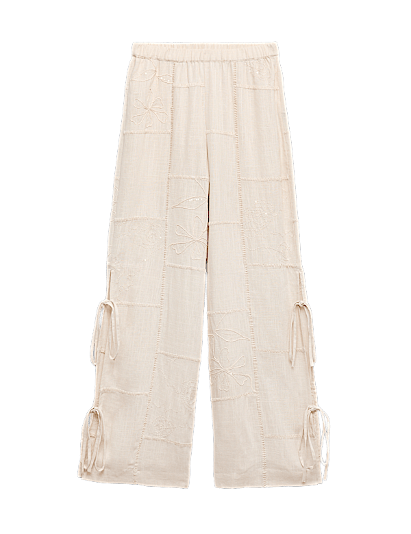 Wide Leg Trousers with Linen