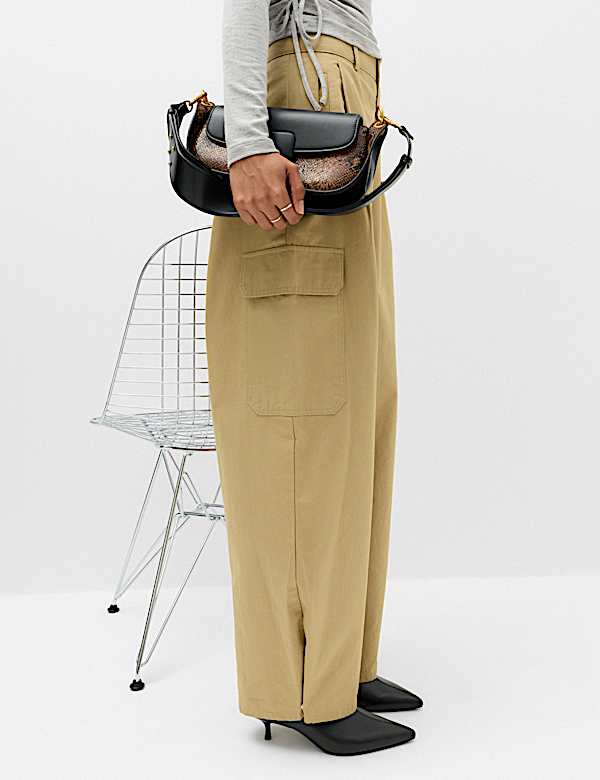 Pure Cotton Cargo Barrel Leg Trousers - BG