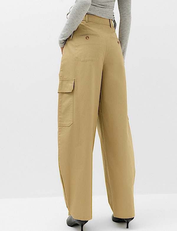 Pure Cotton Cargo Barrel Leg Trousers - BG