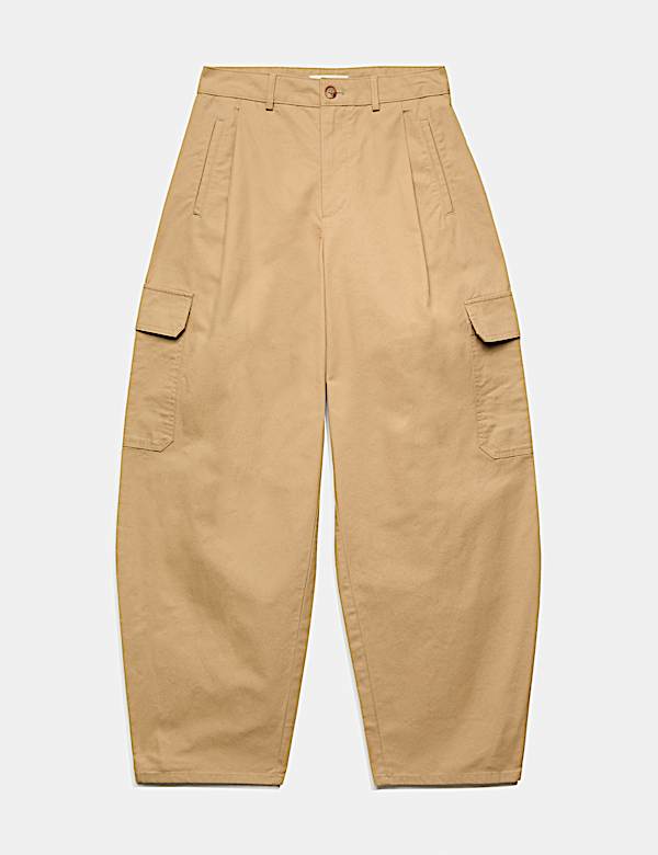 Pure Cotton Cargo Barrel Leg Trousers - BG